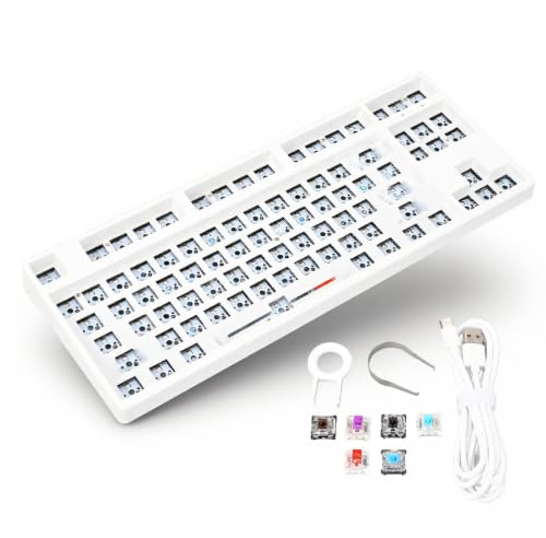 DIY Mechanical Keyboard Kit, 87 Key RGB TKL Layout Switch Gaming Keyboard Hot Swap ABS Aluminum Alloy Modular Mechanical Keyboard for DIY(White)