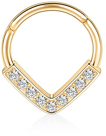AROWRO 16G Septum Ringe Opal Gepflasterte Septum Daith Tragus Schmuck Dreieck Septum Clicker Nasenringe 10mm Edelstahl Daith Rook Ohrringe Daith Rook Helix Tragus Piercing Schmuck Gold