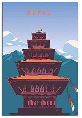 CRONDUS Vintage-Reiseposter Nepal Leinwand Wandkunst Poster Dekor Malerei Poster