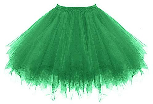 Damen Karneval Kostüm Tüllrock 50er Rockabilly Petticoat Tutu Unterrock Rock Kurz Ballett Tanzkleid Ballkleid Abendkleid Gelegenheit Zubehör (Grün, XXXL)