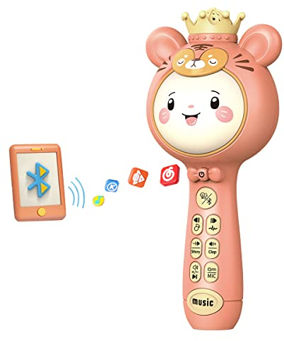 HaiLeTao Karaoke Machine Microphone for Kids, Bluetooth Karaoke Mic with LED Lights, Portable Mic Speaker Player Recorder for Home Party Birthday