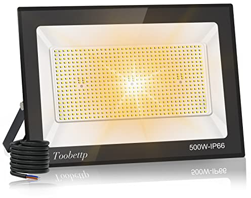 toobettp 500W LED Strahler Außen, Superhell 50000LM LED Scheinwerfer Außen, Scheinwerfer 3500K Warmweiß IP66 Wasserfest Außenleuchte Flutlicht für Hinterhof Garage Flur Garten Hotel