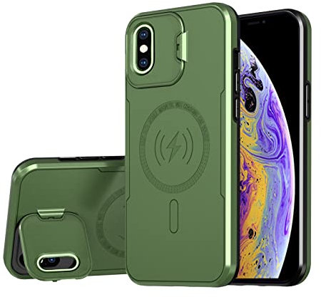 S. Dawezo Magnetische Hülle für iPhone XS Max mit Magsafe, integrierter Kamera Ringständer Handyhülle, Stoßfest Panzerhülle Militär Robust Duty Standfunktion Handyhülle für iPhone XS Max -Grün