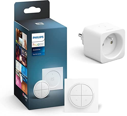 Philips Hue bouton télécommande Tap Dial Switch, blanc, permet le contrôle de plusieurs pièces ou une zone + Philips Hue Smart Plug, prise connectée, fonctionne avec Alexa, Google, et Apple Homekit