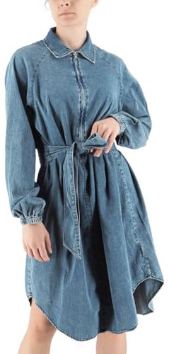 Replay Damen Jeanskleid Langarm mit Gürtel, Blau (Medium Blue 009), S