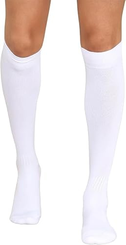 ZRWASKA® Calzini da calcio per bambini, sportivi, al ginocchio, per ragazzi, rugby, hockey, calzini da calcio, unisex, per rugby, hockey, calcio, corsa, età 7-15 anni, Bianco (1 paio), 7-10 Years