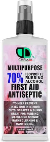 70% Isopropyl Rubbing Alcohol Liquid First Aid Antiseptic Skin Disinfectant Cleanser, Household Hospitals Office, Remove Stains, Grease & Paint, Cleans 100ml Spray