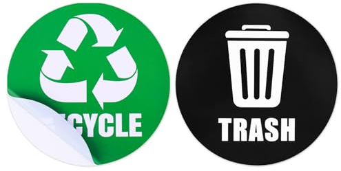 DSLSQD Recycle and Trash Logo Stickers, 6 Pieces Recycle Sticker for Trash Can Organize Trash Waterproof Garbage Sorting Stickers for Indoor & Outdoor Home Kitchen Office Greeen & Black 5 Inches