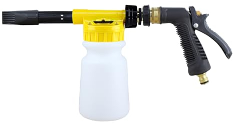 SUNJULY Pistola de espuma para coche, pistola de espuma multifuncional de 900 ml, pistola de lavado de espuma profesional ajustable para coche y moto, jardín, herramienta de lavado,manguera de jardín