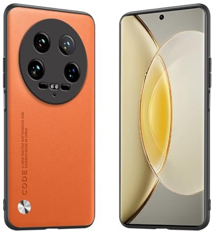 Longstong Phone Case Suitable for Xiaomi MI 14 Ultra (6.73), CODE Series Metal Leather Protective Cover - Orange
