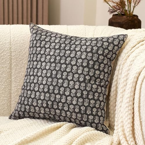 Amor Virisso Kissenbezüge mit Blumenmuster, Couchkissen für Wohnzimmer, Bauernhaus, neutrale Kissenbezüge, dekorative Dekokissen, Akzent-Sofakissen, Schwarz, 45,7 x 45,7 cm