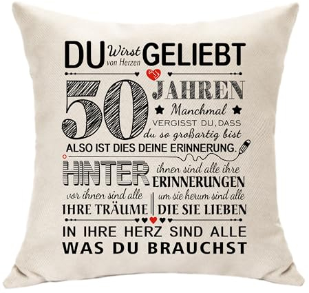 Geschenke zum 50. Geburtstag für Frauen Personalisierte Deko Geburtstagsgeschenke für 50 Jahren Männer Großeltern Nanny Nana Freunde Geburtstag Andenken Quadratische Kissen Taille Kissenbezug (50.)