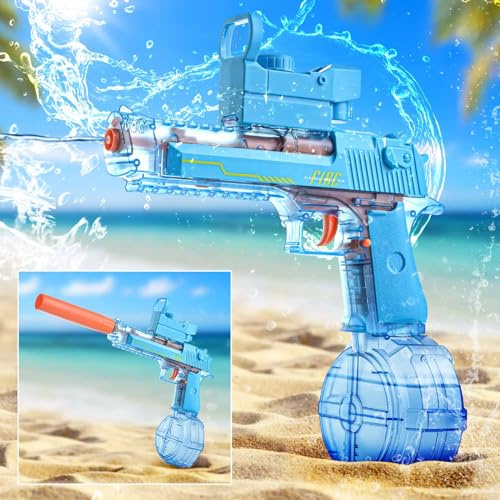 Elektrische Wasserpistole, Super Langstrecke EIN-klick-automatische Wasserpistole, große Kapazität Super Lange Standby, geeignet für Kinder Erwachsene Sommer Pool Party Strand im Freien (Blau-1)