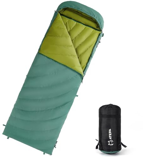 ATEPA Daunenschlafsack,Schlafsack Outdoor, Deckenschlafsack mit 600FP Daunen, wasserabweisend, Schlafsäcke für 4 Jahreszeiten, ideal für Erwachsene beim Camping, Reisen und Abenteuern,Grün
