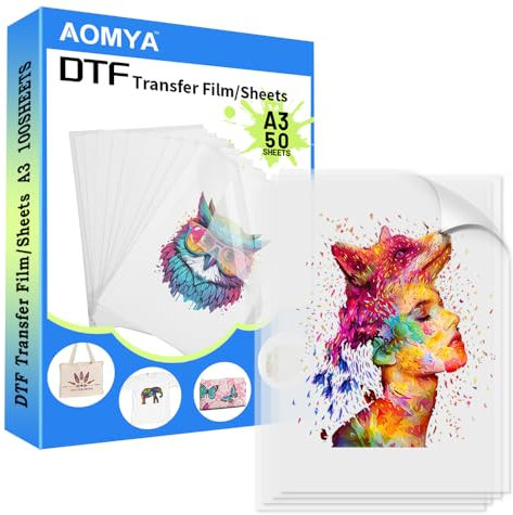 DTF Transferfolie Papier A3 50 Blatt, 29,7 x 41,9 cm, glänzend, transparent, PreTreat PET Wärmetransferpapier, DTF-Folie für Sublimations- und DTF-Drucker, DTF-Folie für Sublimationshack, verbesserte