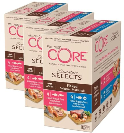 Wellness CORE Signature Selects, Wet Cat Food in Sauce, Grain Free, High Meat Content, Flaked Selection Mix, 8 x 79 g (Pack of 3)