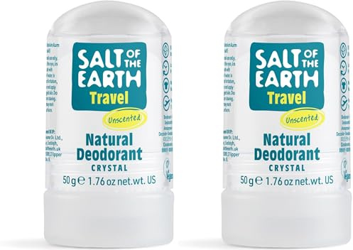 Salt of the Earth - Travel Sized Natural Deodorant Crystal - Fragrance Free, Vegan, Long Lasting Protection, Leaping Bunny Approved - Unscented - 50g (Pack of 2)