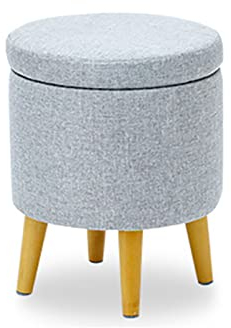 Reposapiés de Almacenamiento Redondo con Funda extraíble, tocador, línea de Zapatos de Tela, reposapiés, Taburete, Mesa Auxiliar, Bandeja para Asiento, Mesa de Centro con Patas de Madera Mas
