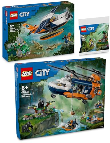 Lego City Dschungelforscher-Wasserflugzeug (60425) & Dschungelforscher-Hubschrauber (60437), Polybag geschenkt: Dschungelforscher mit Gorilla (30665) | Kombi-Set