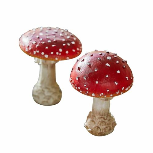 Loberon Deko-Pilz 2er Set Quintelle, von Hand Bemalt, Fliegenpilz-Nachbildung, Detailliert Gestaltet, Herbstliche Stimmung, Dekoobjekte, Dekoration, Polyresin, rot/weiß