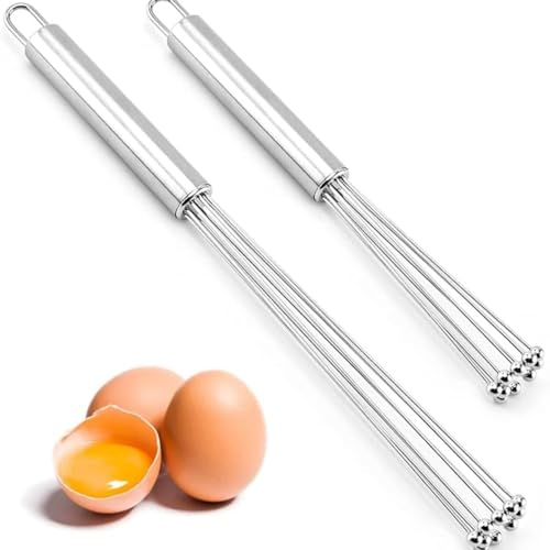 KOMUNJ Stainless Steel Whisk Set of 2, 12 Inch and 10 Inch Set for Cooking, Mixing, Beating, Stirring