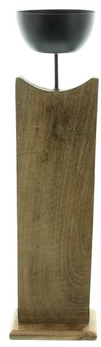 FRANK FLECHTWAREN Kerzenhalter Holzsäule, Mangoholz, Metall, Mattschwarz,Maße: Halter Ø 11 cm, GH 61 cm, vieseitig einsetzbar, Modern, schlicht, für EIN Teelicht