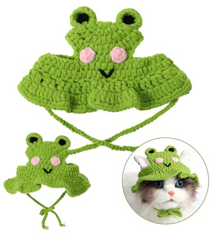 Chapeau d'Halloween en laine pour animal de compagnie - Bonnet doux en tricot pour chat mignon - Costume de Noël - Accessoires pour chiot, chat, chaton, chiens, animaux domestiques (vert)