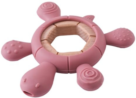 Jouets de Dentition Sécurité Bébé, Anneau de Dentition en Silicone Sans BPA, Jouets à Mâcher Bébé, Hochet Bois Bébé, Jouets éveil Bébé 0 3 6 12 Mois, Cadeau Naissance (Rose foncé)