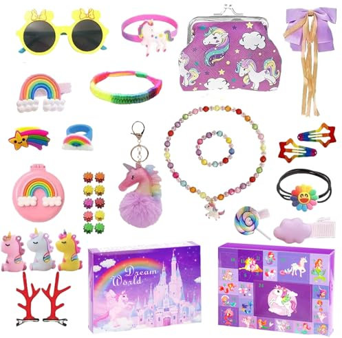 Ajuanbazha Adventskalender 2024 für Mädchen, Adventskalender Mädchen Geschenke, Einschließlich Haarschmuck, Haarspangen, Armbänder, Geldbörse (B)