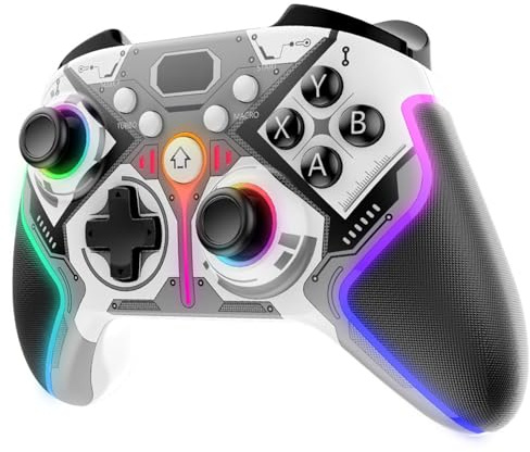 Controller di gioco wireless per Switch/PC/Android/iOS/PS4/PS3 con luce RGB, doppia vibrazione del motore, funzione Turbo, tasti programmabili, grilletto regolabile, con supporto per telefono (grigio)
