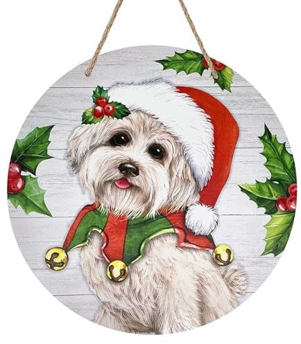 RPFROP Christmas Dog Sign For Front Door Decor Wooden Farmhouse Welcome Sign Door Hanger For Wreath Wall Hanging Decoration