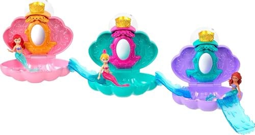 Mattel Disney Princess Mermaid Bath Surprise Muñecas pequeñas y accesorios en juegos de concha con toboganes, inspirados en películas de Disney