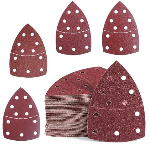 20 PCS Triangle Sanding Pads, Mouse Sander Pads, Hook and Loop Detail Palm Sander Sanding Sheets Sand Paper, 11-Holes Electric Sander Sandpaper Assorted 40/60/80/120/Grits