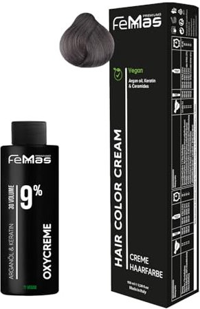 Femmas Haarfarbe Set Hellblond Asch Intensiv 8.11 I Hair Color Cream 100ml + Oxycreme 100ml 9% I Permanente Haar-Coloration + Entwickler I Schonend & langanhaltend I Salon-Haarfarbe für Zuhause