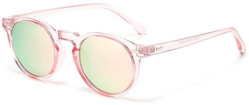 LOJUDI Kids Sunglasses Boys Girls - Polarised Round Childrens Sunglasses Mirrored Cool Style Retro Sun Glasses for UV400 Protection-Pink/Pink Mirror