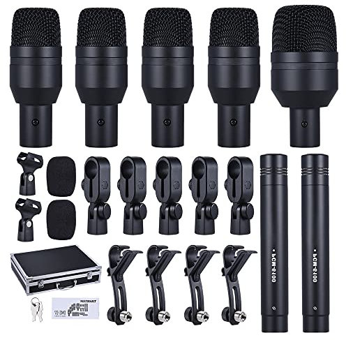Funien DMS-D7 Professionelle Musikinstrumente Drum Set Wired Mikrofon Mic Kit mit Standard-Zubehör Aluminium Montagetragetasche 1 Big Drum Mikrofon 4 kleine Trommel-Mikrofone 2 Kondensatormikrofone