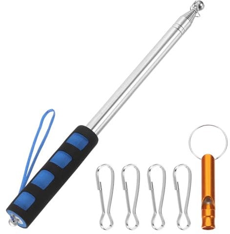 PATIKIL 8.2ft Telescopic Flag Pole, Stainless Steel Telescoping Handheld Portable Retractable Flagpole with Clips, Whistle, and Strap for Tour Guide Teaching Festival, Blue Black
