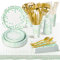 AIPartywar 226 Pcs Piezas Blanco Verde Cumpleaños Vajilla de Fiesta, Platos y Vaso Cumpleaños Infantil, Juego de vajilla para Fiestas Platos Vasos Servilletas Cubiertos -25 Invitado