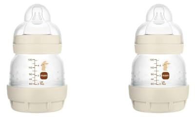 MAM Easy Start Anti-Colic Flasche 0 Monate extra langsamer Durchfluss (130 ml) Sand – Flasche zur Reduzierung von Koliken und Beschwerden des Babys – Babyflasche zum Stillen geeignet (Packung mit 2)