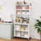 TANGZON 5/6 Tier Kitchen Cabinet, Rolling Kitchen Baker's Rack with Translucent Flip Doors, Pegboard, Hooks & Wheels, Microwave Stand Pantry Cupboard Unit (White, 6 Tier, 80x40x181cm)