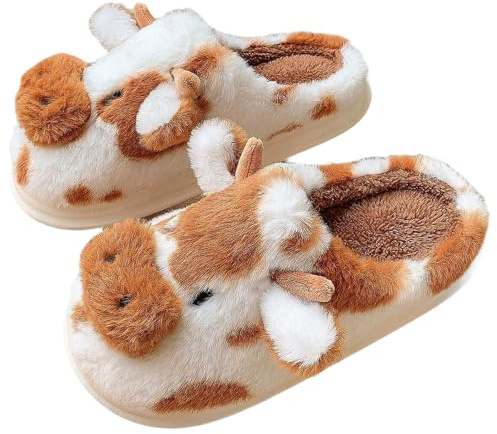 Merlvida Kuh Hausschuhe Damen Herren Winter Warme Plüsch Hausschuhe Flauschig Lustige Pantoffeln Cow Tier Slippers Kuschelig Indoor Schuhe Leicht Bequem