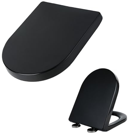 Giural Copriwater Universal Sedile WC Colorato A D con Chiusura Ammortizzata, Tavoletta WC 36 X 46Cm, Fissaggio Dall'alto, Sgancio Rapido, Materiali PP, Antibatterico,Nero