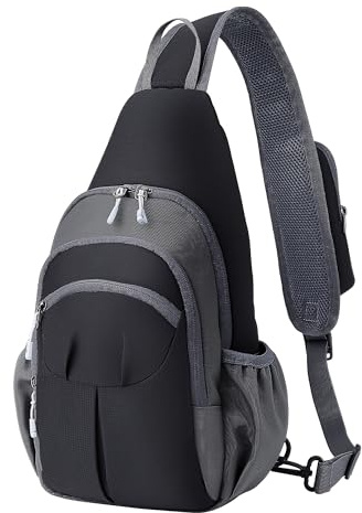 AGPTEK Lightweight Sling Bag, Small Crossbody Chestbag Backpack with Water Bottle Holder, Compact Chest Bag for Men Women Outdoor Hiking Travel Day Trip Gym Cycling, Grey