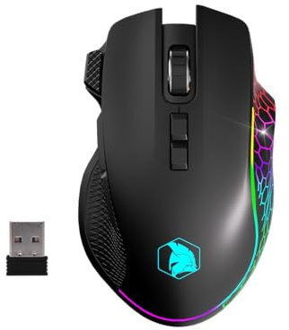 Empire GAMING RF906 - Mouse da gioco wireless Gamer 3 modalità - 2,4 GHz, BT, con cavo - 8 pulsanti programmabili - Software incluso - 10000 DPI - RGB personalizzabile - Sensore 1000Hz - PC/Mac (Nero)