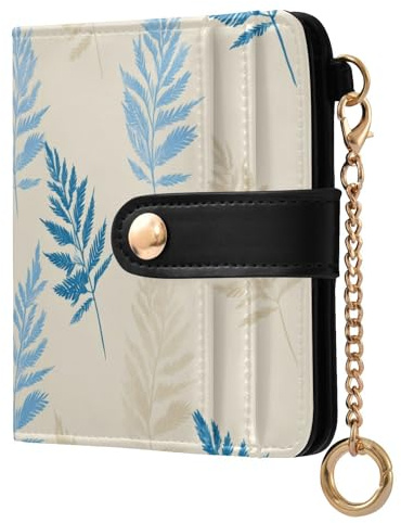 miaozhen Women's Folding Wallet For Women Portable Fern Baby Blue Minimalist PU Leather Wallet for Women