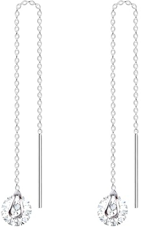 LÖB 750 Weißgold vergoldet Durchzieher Zirkonia Tropfen Stein Rund Silber Damen Einfädler zum Durchziehen Ohrringe Hängend Modern Minimalistisch Lang