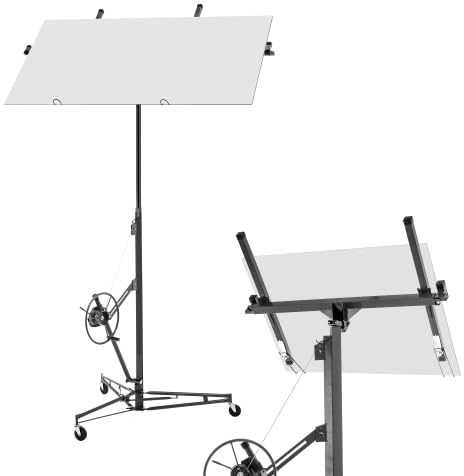 Plattenheber Trockenbau bis 68 kg, faltbarer Gipskarton-Plattenheber 180-470 cm, Deckenlift für Rigipsplatten, Stahl, Grau