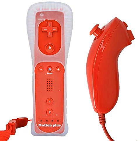 BIGFOX 2 en 1 Mando Plus con Motion Plus y Nunchunk para Nintendo Wii/Wii U (Opcional a Seis Colores) y Funda de Silicona - Rojo
