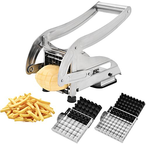 Patatine Fritte, CUGLB Affetta Taglia Patate Fritte in Acciaio Inox Potato Chipper con 2 lame Intercambiabili per Fare Chips con Base di fondo aspirazione rotonda