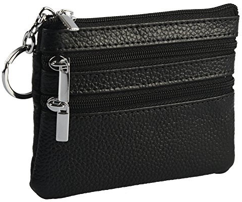 HXT-OAK Leder Geldbörse Kreditkartenbörse Klein Geldbeutel Business Card Mini Wallet mit Schlüsselanhänger Schwarz